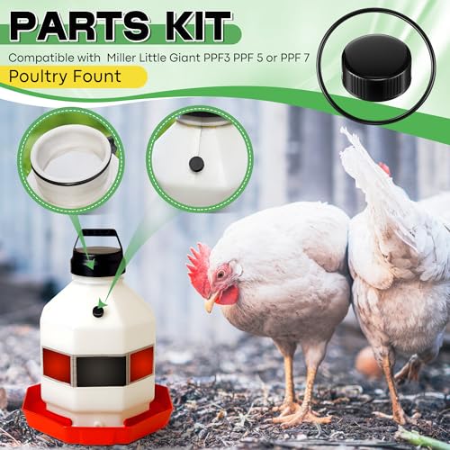 Poultry Fountain Renewal Waterer Part, 10 Replacement Cap,4 O Ring,Black | Compatible with Miller PPF3/PPF5/PPF7,Compatible with Farm-Tuff 3/5/7 Gallon Poultry Founts - color: Black