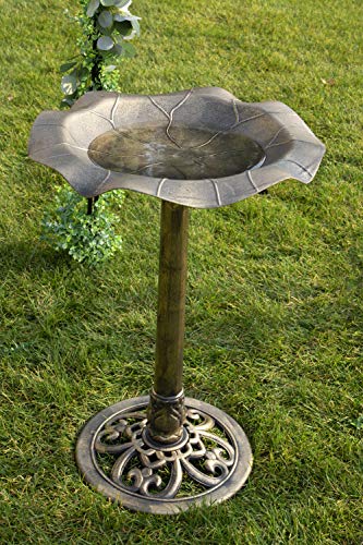 Pedestal Bird Bath Antique Fountain for Outdoor & Garden Decoration | 27 Inch Height | Steel Lily Pad Style