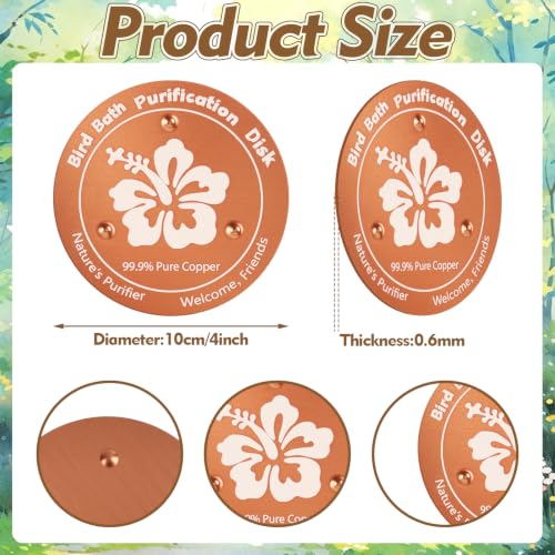 2 Pcs Copper Bird Bath Disc, Solid Copper Disk for Bird Bath, Hibiscus Flowers Bird Bath Copper Disk, Natural Water Purifier for Outside Bird Bath All-Season, Backyard Garden Decor - color: Hibiscus