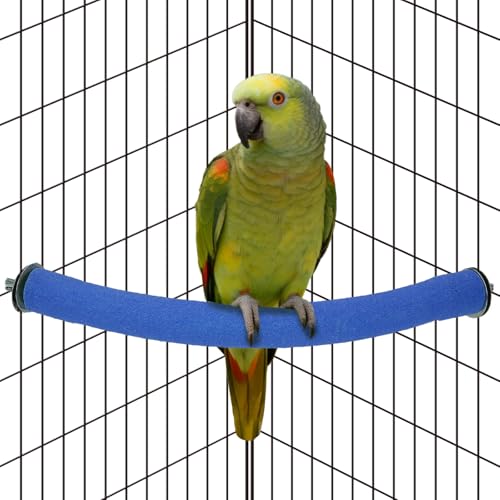 Rypet 90-Degree Parrot Perch for Cage Corner, Quartz Bird Perch (Blue L) | For Paw Grinding Clean Stick Exercise, Rough Quartz Surface, Cage Accessorie, Small Parakeets Cockatiel Conures - color: Blue-corner-90, size: Large