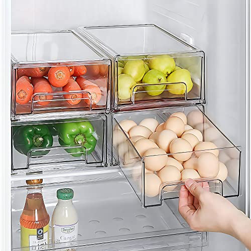 Mano 2Pack Clear Fridge Drawers Pull Out Stackable Refrigerator Drawer Organizer Bins Pantry Storage Box Plastic Food Containers for Kitchen Bathroom Office Closet (2pack-Large) - style: 2pack-L