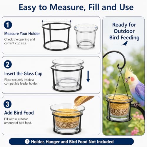 2 Pack Glass Oriole Feeder Cups, 2.44 x 1.81 x 1.89 Inch Replacement Jelly Bowls for Outdoor Feeders, Clear Dishes for Hummingbirds and Small Birds