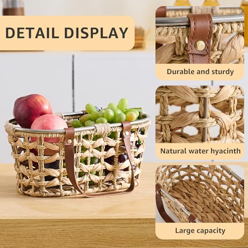 Egg Baskets for Collecting Fresh Eggs Farmhouse Handmade Wicker Hyacinth Egg Collecting Basket with Handle - color: Oval-Water Hyacinth