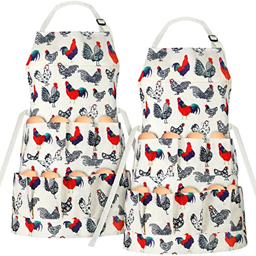 Loopeer 2 Pcs Egg Apron Collecting Apron for Fresh Egg Gathering Adjustable Gathering with Pocket for Gift Women - style: 12 Pockets