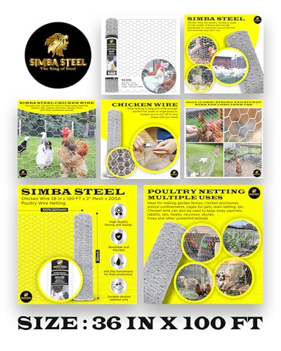 Chicken Wire 36 in x 100 FT x 2” Mesh x 20GA | Poultry Wire Netting | Hot Dipped Galvanised | Hexagonal Galvanized Mesh for Chicken Coop, Rabbit Cage, Fence Barrier PM36x100x2 - style: 36 in x 100 FT x 2 in