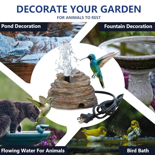 Bird Bath Water Fountain Resin Rock Fountain with 9.8ft Cord Length Water Pump Rock Waterfall for Hummingbird Birdbath Outdoor Decor for Garden Lawn Fish Tank and Aquariums (Brown) - color: Brown