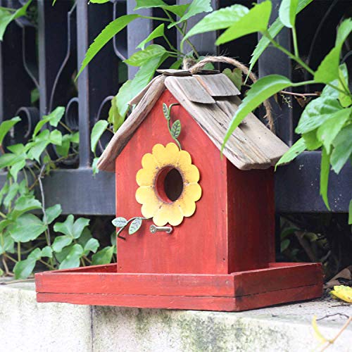 Bird Feeder House for Outside Hanging, Wooden Birdhouse Bluebird House Feeder Handcrafted Hut - color: 1-Orange