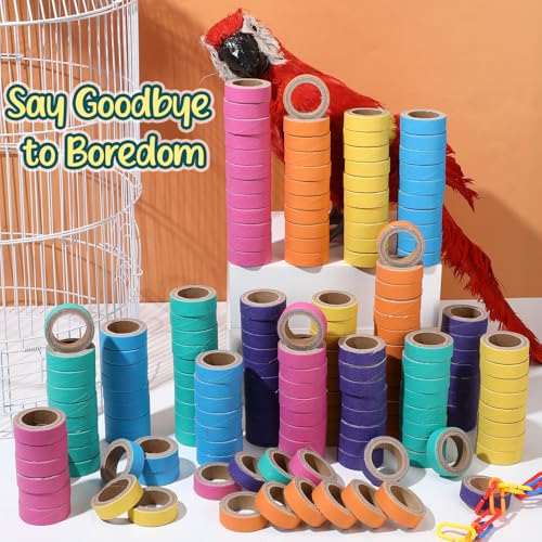 Skyygemm 120 Pcs Bagels Bird Toys Bulk for Parrots Cardboard Core Bird Toy Chewing Shredding Foraging Play Foot for Medium and Large Parrot Mini Macaws African Grey Cockatoos