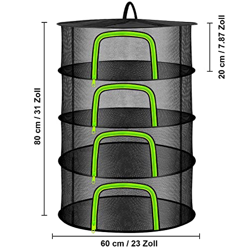 Coopache 4 Layer Herb Drying Rack Hanging Mesh Plant Dry Net Basket for Herbs Plants Flower Vegetables Spices Fish Food with Green Zippers | for Herbs Plants Flower Vegetables Spices Fish Food with Green Zippers
