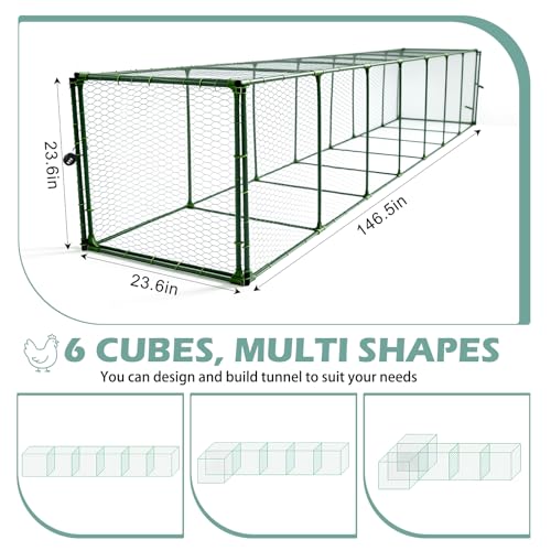 Heavy Duty Chicken Tunnel - 6-Section Portable Chicken Run with PVC Coated Wire Mesh & Steel Frame, Outdoor DIY Chicken Tunnel for Yard, Predator-Proof (1, 141 * 24 * 24 inches) - size: 146*24*24 inches