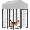 PawHut Outdoor Dog Kennel with Roof, 4' x 4' x 6' Heavy Duty Welded Wire Dog Playpen Enclosure with Escape-Proof Lock, UV-Resistant & Waterproof Cover, for Medium Dogs, Chickens, Ducks, Silver | Heavy Duty Welded Wire Dog Playpen Enclosure, Escape-proof L
