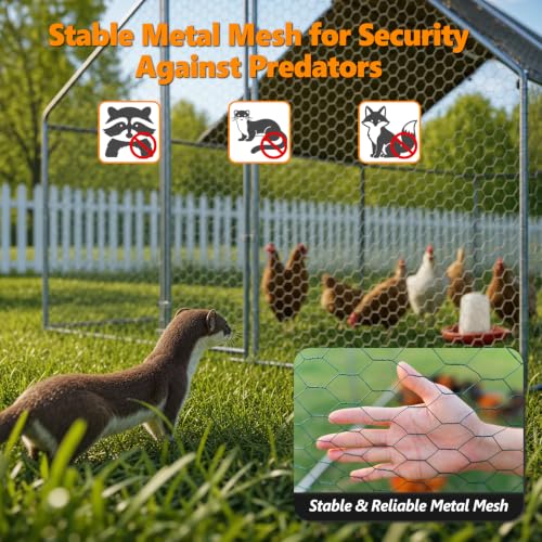 Metal Chicken Coop with Waterproof Pitched Roof, 19.7×9.8×6.4ft | Thickened Steel Frame, Predator-Proof Wire, Weatherproof & UV Resistant Cover, Detailed Assembly Guide & Tool Kit - size: 236.4"L x 118.1"W x 76.8"H