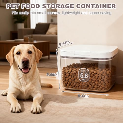 LEAWALK 5-8Lbs/5.92Qt/5.6L Airtight Dog Cat Food Storage Container and Pet Storage Bin BPA-Free. PET Clear Stackable Dog Treat Containers for Pet Food/Rice/Dry/Cereals/Flour/Sugar/Bread - color: White-5.6L-C