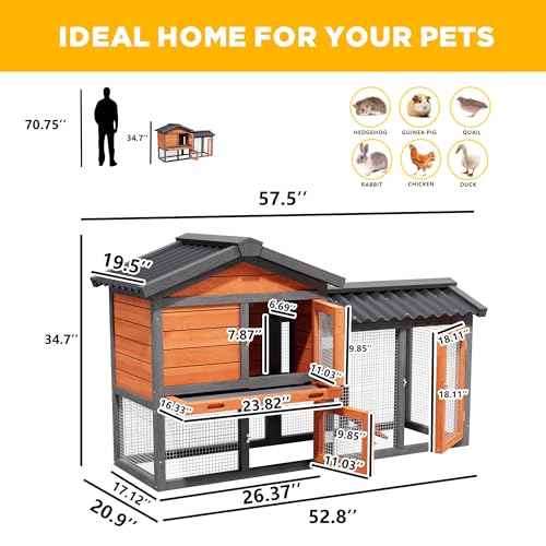 Chicken Run Coop, Small Poultry Quail Cage Rabbit Pet Hutch House | Pull-Out Removable Tray, Asphalt Openable Roof, Non-Slip Ramp,Ideal for Backyard Outdoor Use - color: Brown