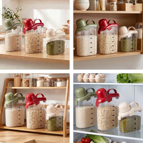 UFORU Cereal Container Storage,Rice Dispenser with Airtight Lid for Kitchen | Clear food storage container with easy pour design for rice, cereal, grains, flour, keeping pantry shelves neat and organized - color: 3L Green