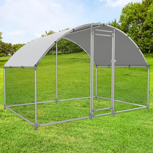 NUGRIART Large Metal Chicken Coop Walk-in Poultry Cage with Water-Resident and Anti-UV Cover Duck Rabbit Cat House Outdoor Chicken Run Pen with Round Roof - size: 6.5’L×10’W×6.5’H