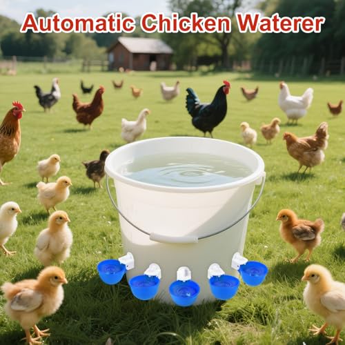 Chicken Waterer Cups, 8 Pack Blue Automatics Chicken Waterer | Professional Poultry Cups Suitable for Chicks, Duck, Turkey and Bunny Various Poultry, Compatible With Various Containers - color: Blue