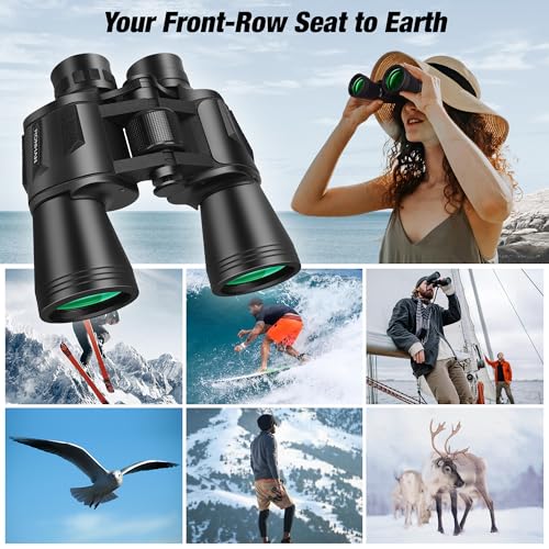 20×50 Binoculars for Adults High Powered with Carrying Case & Strap | HD Optics, Large Eyepiece, Bird Watching, Cruise Ship, Travel, Outdoor Hunting, Road Trip, Sport Games, Tripod Adaptable