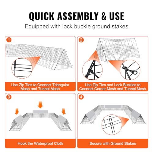 VEVOR Chicken Tunnels for Yard, DIY Metal Poultry Playpen for Outside with Waterproof Cover & Corner Frames, 2 Sets, 236.2 x 157.5 x 24.2 inch(LxWxH), Also Widely Used for Ducks, Rabbits, Geese Coop - size: 236.2"L x 157.5"W x 24.2"H, style: Panel + Corne