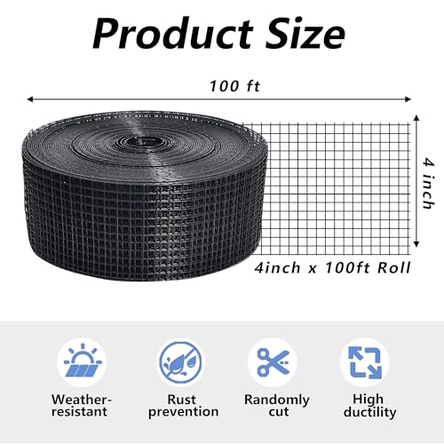 4in X 100ft Critter Guard for Solar Panels, 1/2inch PVC Coated Solar Panel Guard, Wire Mesh Roll Kit for Solar Panels, Black Pigeon Barrier Netting (Only Solar Panel Mesh, No Clips) - size: 1/2inch x 4in X 100ft
