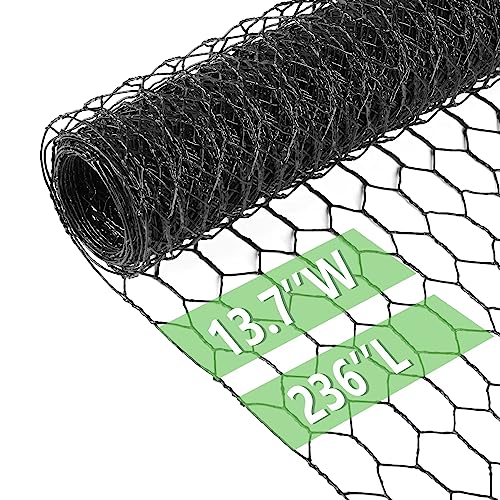 Chicken Wire 13.7 in x 236 in Poultry Wire Netting Hexagonal Galvanized Mesh Garden Fence Barrier for Pet Rabbit Chicken Fencing (PVC-Coated) - color: Black, size: 13.7"x236"+0Ties