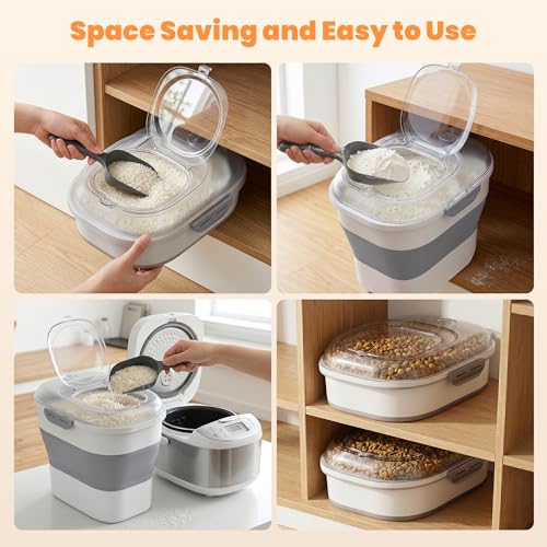50 Lbs Rice Storage Container, Collapsible Pet Food Container | Airtight Dog Food Storage Container with Wheels, Transparent Lid, 2 Measuring Cup, 2 Scoop, BPA Free for Cat Food, Bird Seed - color: 50lbs
