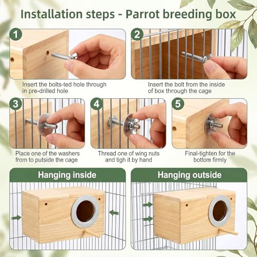 2 Pack Parakeet Nesting Box, Natural Wood Bird Nesting Box Breeding House for Budgie Lovebirds Cockatiel Finch Parrotlets - 7.7x4.7x4.7 Inches