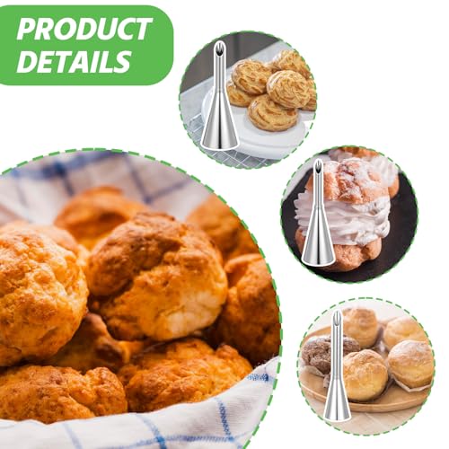 Cream Filling Piping Tip, 3PCS Long Puff Nozzle Tips, for Donuts | with 50 Disposable Pastry Piping Bags, & Injector Tip Cleaning Brush, Cupcakes, Cream Puffs