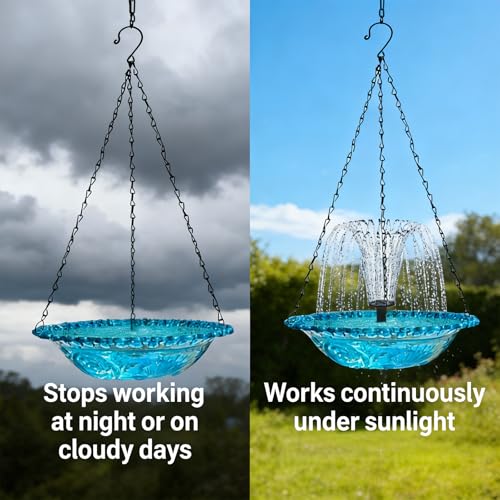 Solar Bird Bath Hanging with Fountain for Outdoors, Solar Powered Hanging Outdoor Water Fountain, Bird Bath with Solar Fountain for Garden, Patio, Yard, Deck