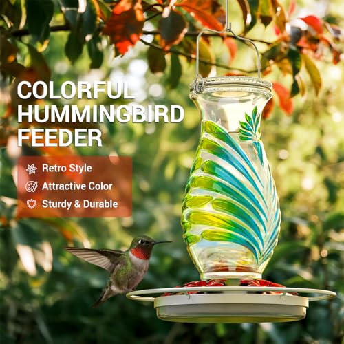 Hummingbird Feeder for Outdoors, 24oz Glass Nectar Feeder with Perch & 5 Flower Feeding Ports, Leakproof Hanging Bird Feeder for Garden Yard Decor, Outside Gifts for Women & Mom, Sky Blue - color: Sky Blue