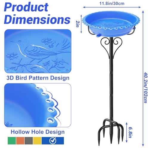 Bird Bath for Outside,12" Plastic Removable Bowl,Blue | Heavy Duty Metal 5 Prongs Base,Easy CLean,Weather-Resistant,Rust-Proof,40" Freestanding Birdbath for Garden Patio Yard Lawn - color: Blue-Freestanding