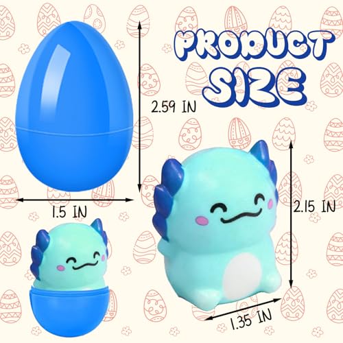 24 Pack Prefilled Easter Eggs With Toys Slow Rising Squishy Axolotl, Kids Easter Basket Stuffers for Boys Girls, Non Candy Easter Gifts for Kids Egg Hunt Supplies Party Favors