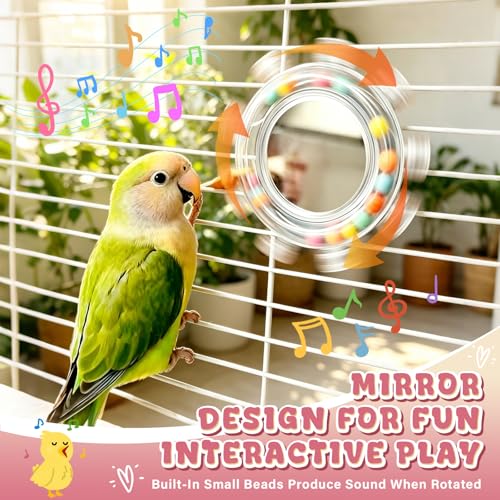 Bird Mirror Toy for Cage, Rotating Interactive Parrot Toy with Bell Sound, Cage Mounted Bird Enrichment Toy for Parakeets, Lovebirds, Cockatiels, Conures, Budgies and Small Birds (Green) - color: Green