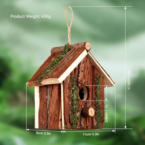 Wooden Bird House for Outside - Handmade Natural Wood Birdhouse for Garden, Yard, or Patio - Bird House - Ideal for Wild Birds, Sparrows, Bluebirds, and Finche