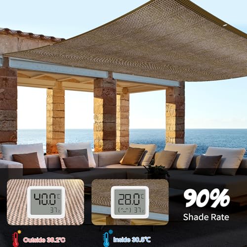90% Coffee Brown Shade Cloth, 10 x 10 ft with Reinforced Grommets | Durable mesh shade net for greenhouses, plants, chicken coops, pergolas, pools, canopies, patios and gardens - color: 10ftx10ft