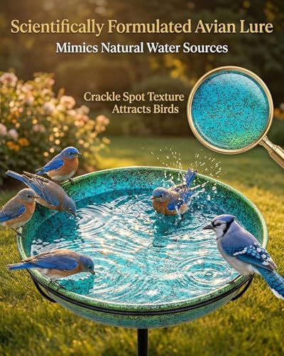 35" Metal Bird Bath for Outside Standing Metal Bird Bath Stake in Ground Iridescent Blue Green Birdbath with Scientifically Designed Color Lure for Birds 12" Detachable Bowl for Garden Patio Yard - color: Peacock Green Blue Gradient