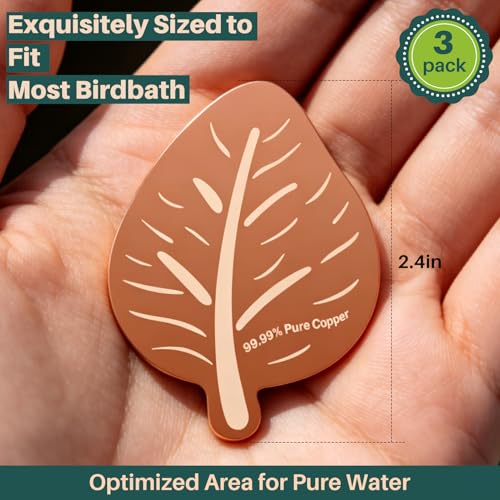 3Pcs Leaf Bird Bath Copper Purification Disk | 99.99% Pure Copper Bird Bath Discs 0.6mm Reinforced,Natural Physical Cleaner for Outdoor Birdbaths, Fountains & Bowls - size: 3Pcs Leaf