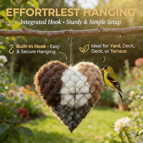 Handmade Heart-Shaped Hummingbird nest Box with Nesting Materials, Winter and Summer Outdoor Bird Watching House, Wild Bird shelter (1)