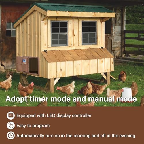 Programmable Chicken Automatic Door with Timer and LCD Display Double Power Supply(USB Charging/Battery Holder) Chicken Coop Door Anti-Pinch Protection for Poultry Coffee