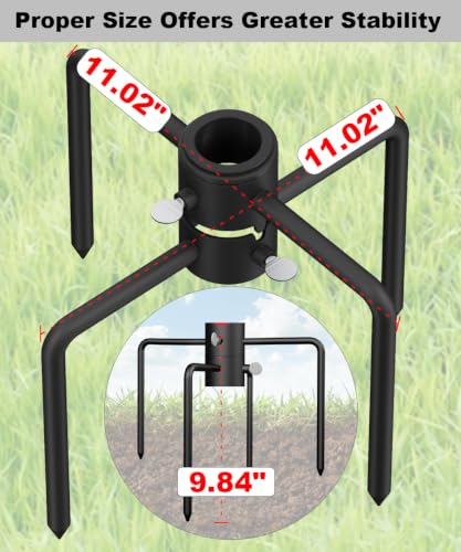 Pole Stabilizer Stand Applies to 1.41"/1.81”/2.12” Poles with 2 Adjustable Adapters, Outdoor Bird Feeder Pole Base, In-Ground Umbrella Stand Anchor Support, Black, 1 Pack - size: L-Upgraded
