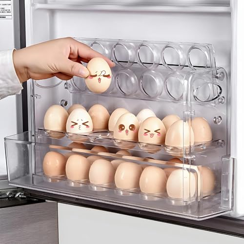 Clear Egg Holder for 36 Eggs, Egg Storage for Refrigerator, PET Egg Container for Kitchen Countertop, Egg Dispenser, Egg Tray