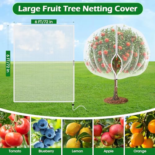 6'x6' Fruit Tree Netting Cover with Zipper and Drawstring | Ultra-Fine Mesh Garden Plant Insect Pest Net Barrier to Prevent Squirrel Bird Deer Cicadas Bag for Blueberry Tomato - size: 6ftx6ft