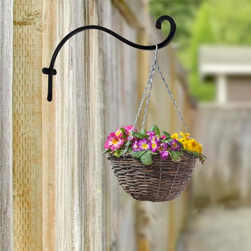 Hourleey 2 Pack Plant Hanger Outdoor, 12 Inch Heavy-Duty Hanging Plant Hook for Outside Basket, Black Metal Wall Mount Plant Bracket Hook for Flower Baskets Bird Feeder - size: 12 Inch-2 Pack