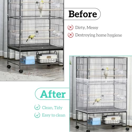 2 Pcs Bird Cage Cover Universal Bird Cage Seed Catcher, Breathable Nylon Mesh Net Cover Adjustable Soft Airy Cages Net Stretchy Skirt for Round Square Cages