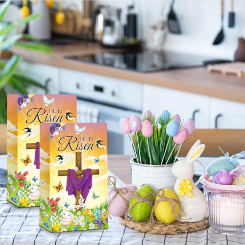 Gersoniel 28 Pack Easter He Is Risen Party Treat Bags Religious Easter Goodie Bags Paper Christian Candy Cookie Popcorn Pouch for Spring Theme Bible Church Egg Hunt Party Favors Supplies