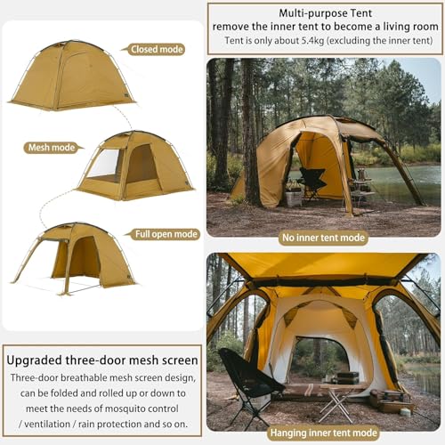 Naturehike Dune Hot Tent with Stove Jack, 117 sq ft 4 Seasons Camping Tent, 2-4 Person Waterproof Large Tent for Family, Car Camping, Picnic, Fishing, 6 Person - color: Dune7.6-Ground Mat