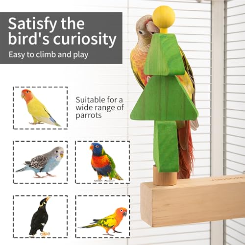 Bird toys & Bird Perch, Bird Wooden Block Chewing Toy Parrot Foraging & Puzzle Toys Bird Cage Accessories for Conures Parakeets Cockatiels Lovebirds African Grey Macaws (Revolving Christmas Tree) - color: Revolving Christmas Tree