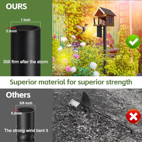 Bird House Pole,75" Outdoor Bird Feeder Pole Kit Stand with 5-Pronged Base, Adjustable Height & Universal Mount for Easy Setup, 2 Installation Methods, Matte Black Finish (Without Bird House) - size: 75"