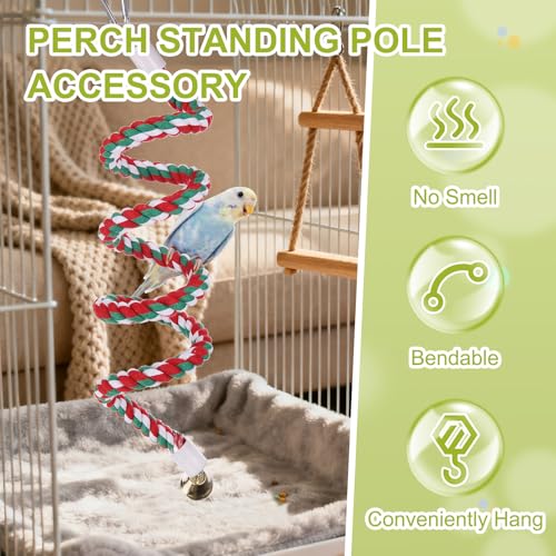 Bird Rope Perch Swing, Rope Perch Standing Pole Accessory Climbing Swing Paw Grinding 39 Inch, (Colorful) Intended for Parrot/Parakeet/Budgies/Cockatiels/Lovebirds - color: Colorful, size: 39 Inch