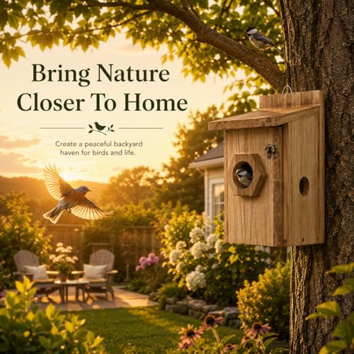 Bird House for Outside Hanging, Wooden Bluebird House with 3 Entrance Hole Sizes, Easy Clean Outdoor Birdhouse for Bluebirds Wrens Chickadees Finch Swallow, Ventilated Cedar Nesting Box - style: 1 Pack